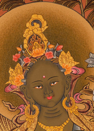 Religious Green Tara Thangka | HandPainted Wall Hanging Thangka