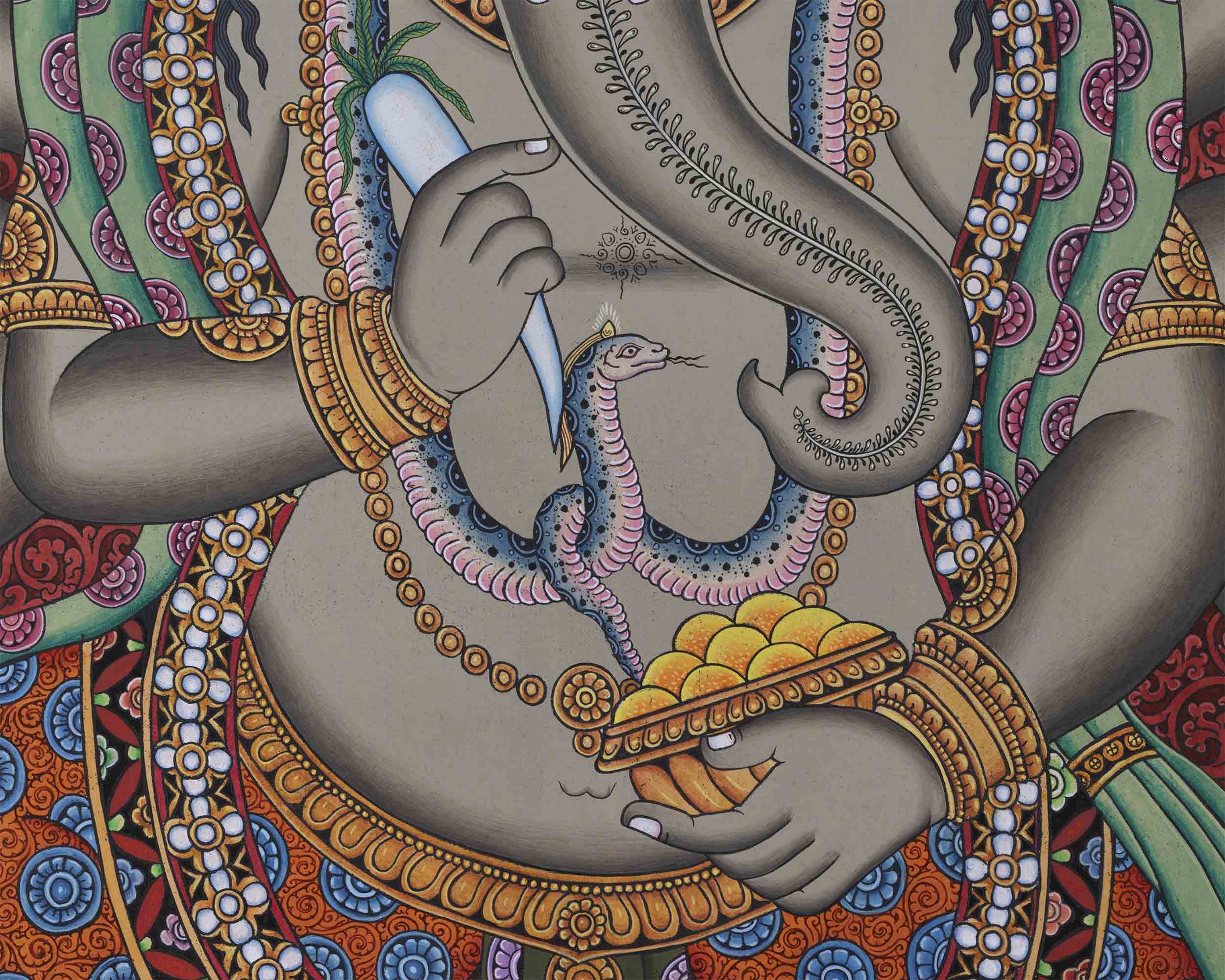 8 Armed Shree Ganesha Pauba Giclee Art Print | The Deity Of Remover Of Obstacles Print For Decoration