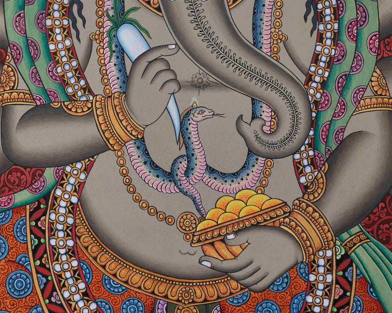 8 Armed Shree Ganesha Pauba Giclee Art Print | The Deity Of Remover Of Obstacles Print For Decoration
