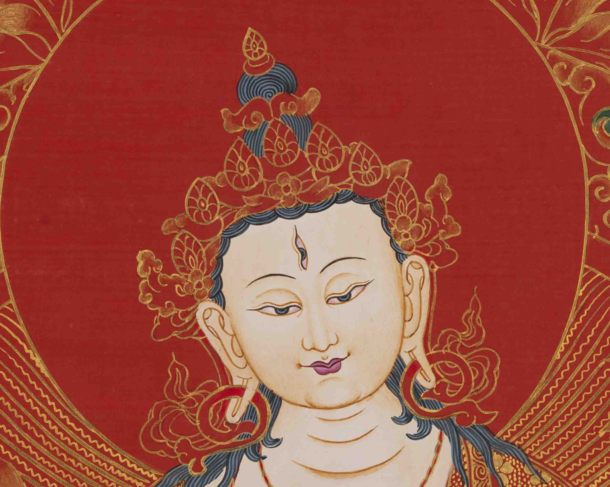White Tara Thangka | 24K Gold Style Art | Religious Wall Decors