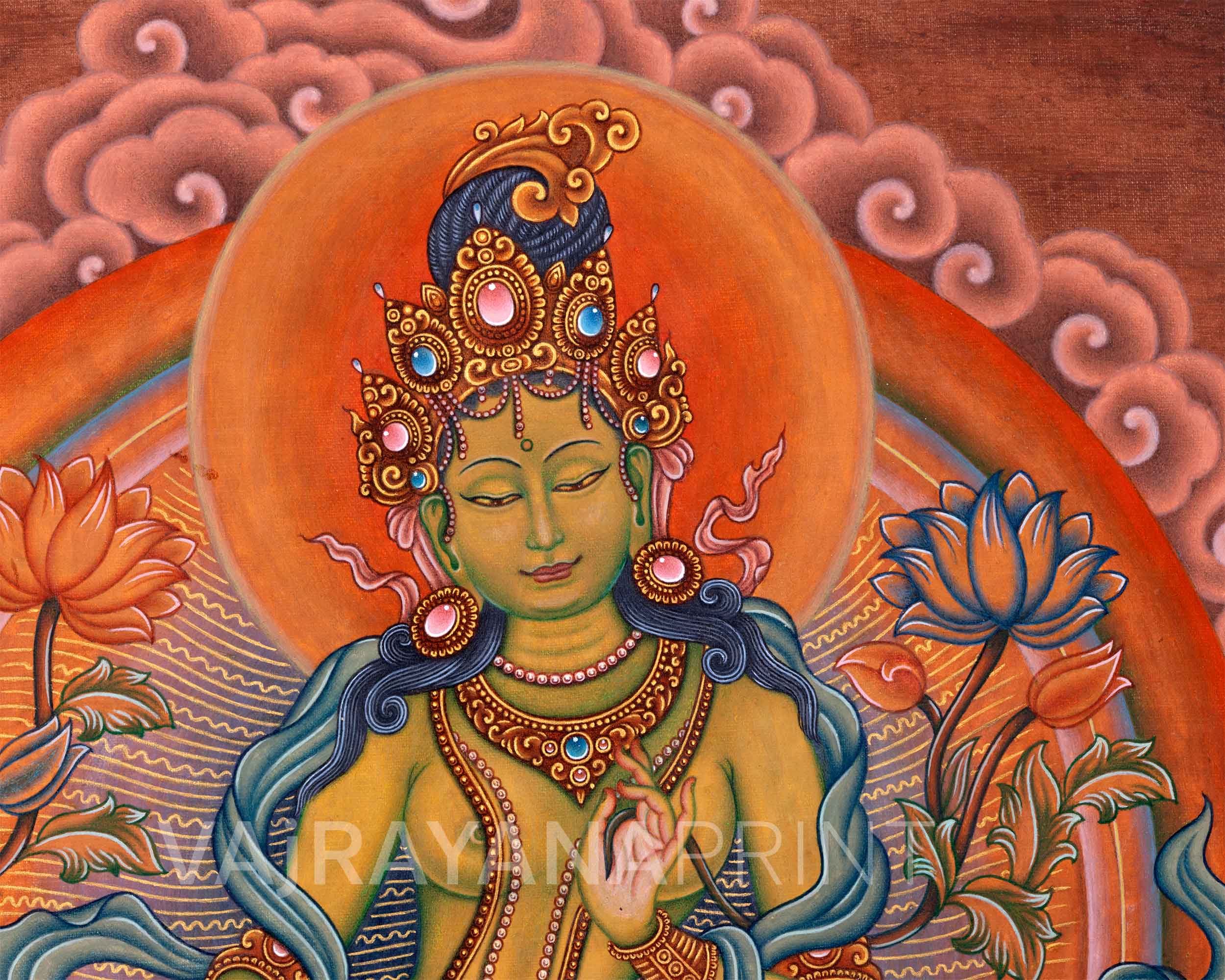 High-Quality Pauba Art For Green Tara Altar | Traditional Nepali Canvas Print For Wall Hanging