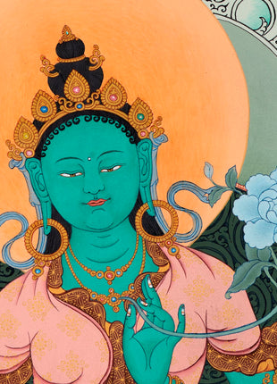 Green Tara Thangka Print | Digital Canvas Print | Buddhist Painting Print