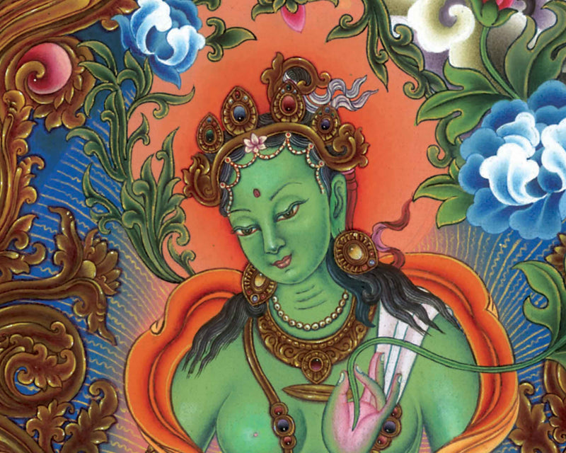 Tibetan Thangka Green Tara Prints | Canvas Digital Prints