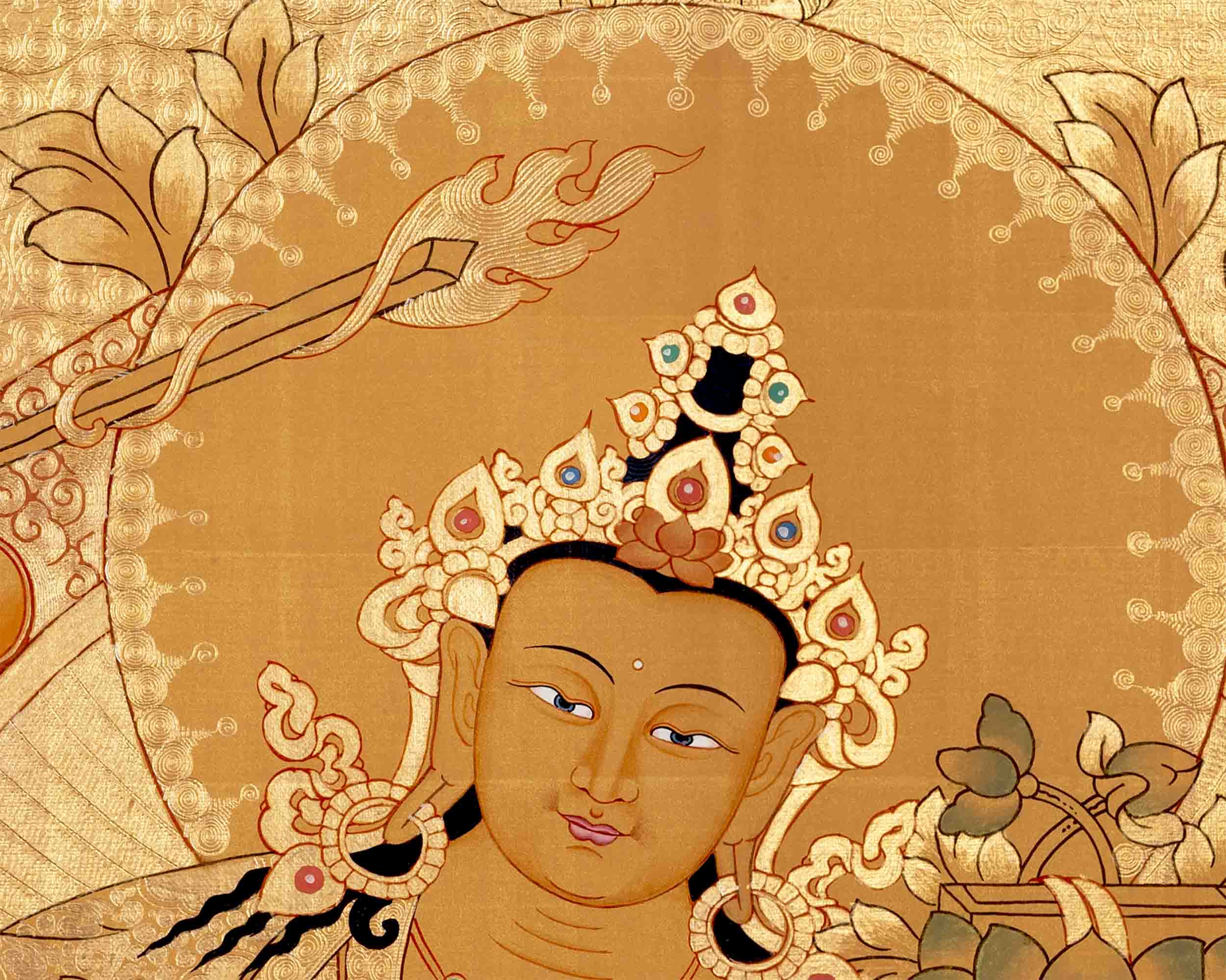 24K Gold Manjushree Thangka | Tibetan Buddhist Bodhisattva Art
