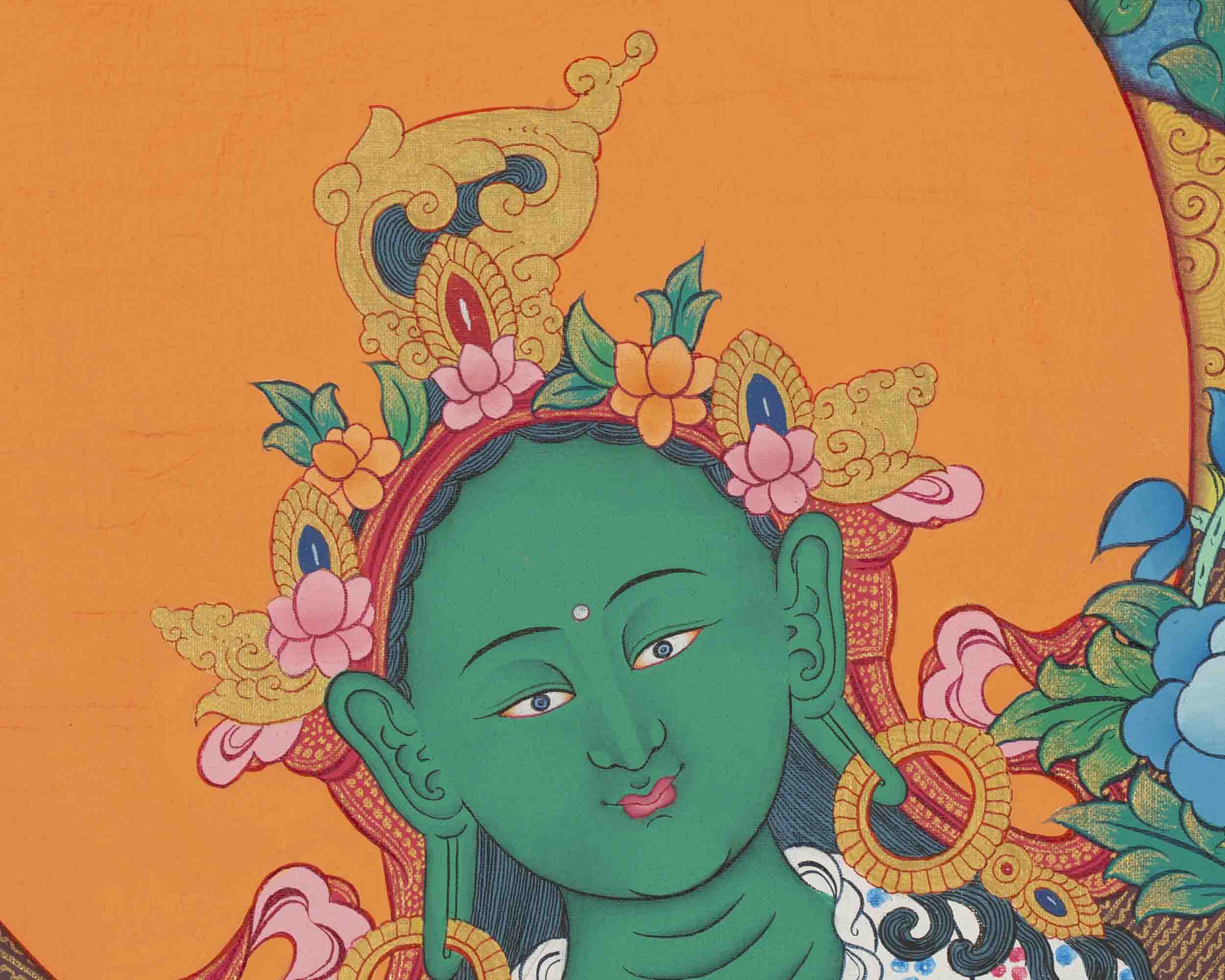 Green Tara Thangka | Healing Tara Painting | Traditional Artwork