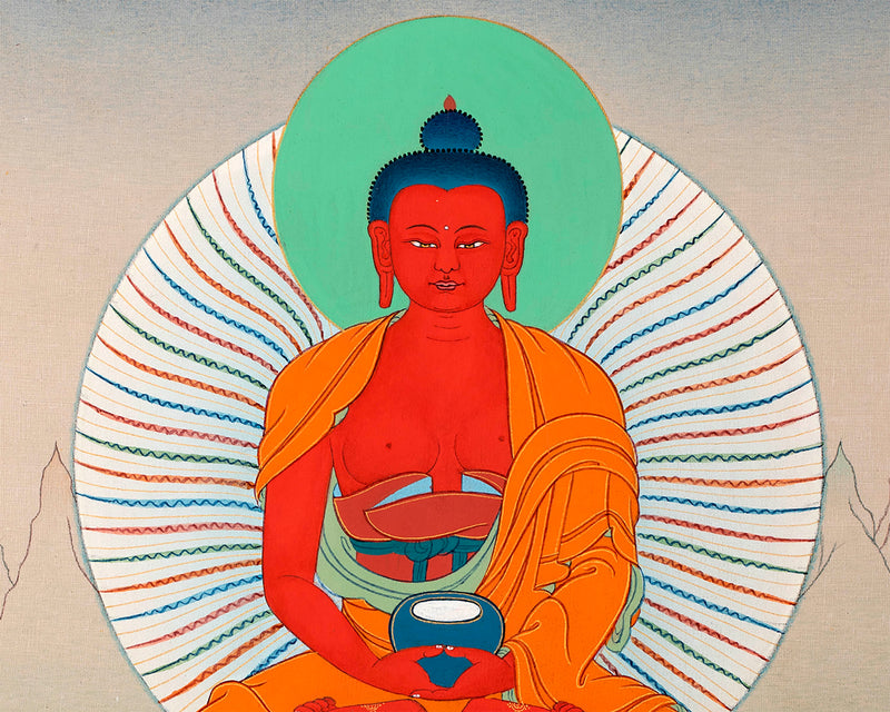 Red Amitabha Buddha | Brocade Thangka | Wall Scroll Painting
