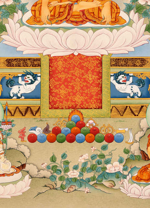 Guru Longchenpa Mantra Thangka With Jigme Lingpa and Vimalamitra | Hand-painted Buddhist Guru Art
