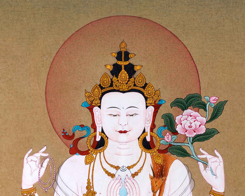 4 Arm Chenrezig Thangka For Buddhism Practice | Traditional Tibetan Himalayan Art