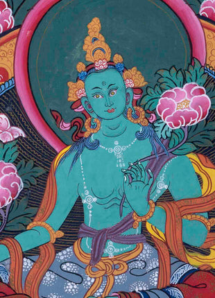 Old Green Tara Thangka | Traditional Handpainted Artwork | Wall Decors