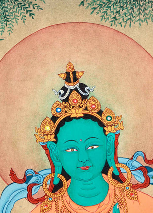 Green Tara Meditation Thangka | Deity of Compassion | Tibetan Art