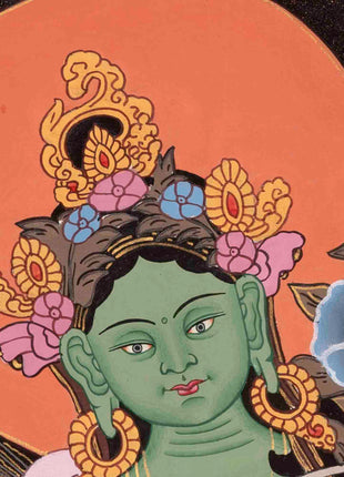 Mother Green Tara Thangka | Religious Buddhist Paint | Wall Decors