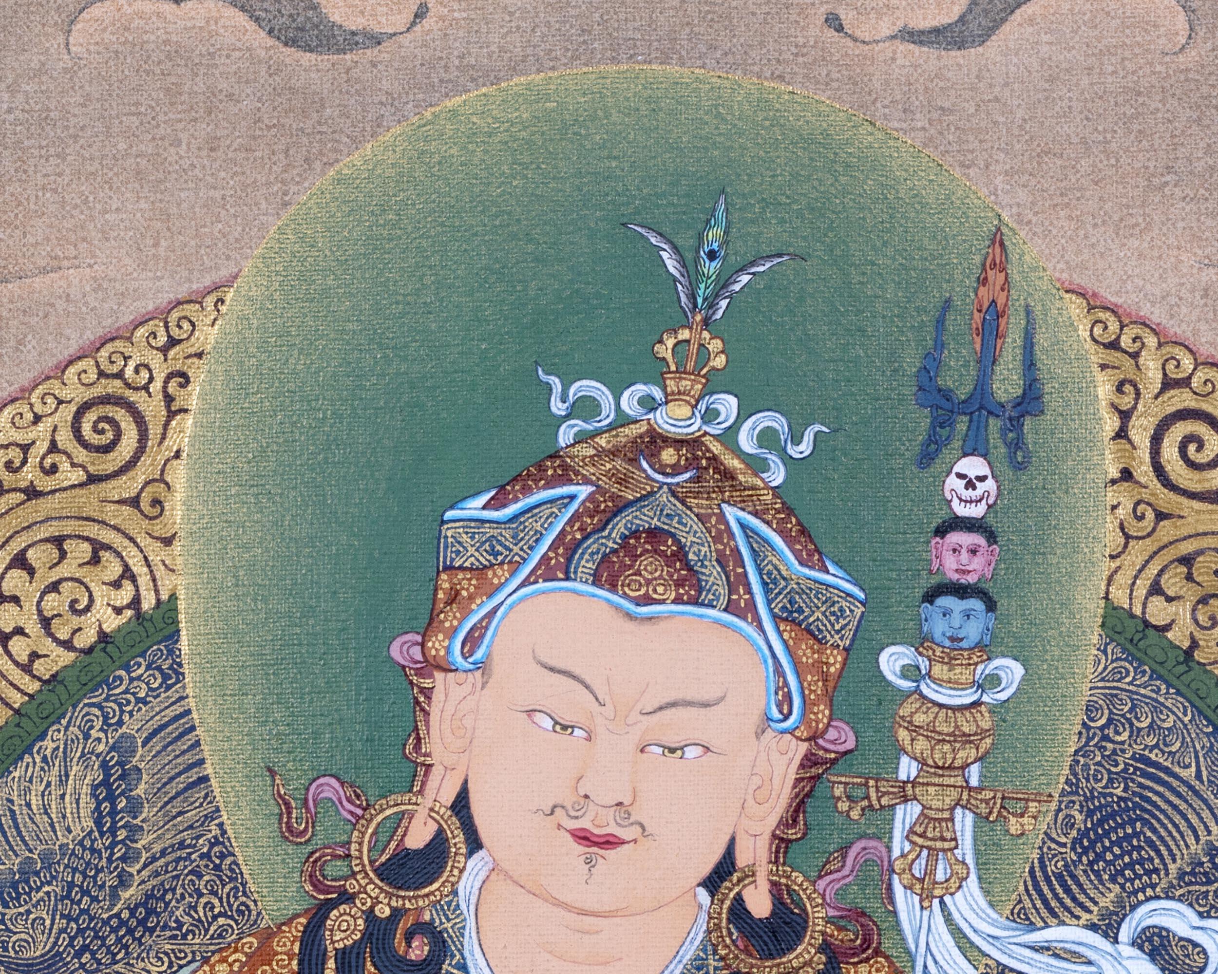 Guru Rinpoche With Guru Norla and Urgen Menla Thangka | Vajrayana Thangka Prints | Buddhist Art