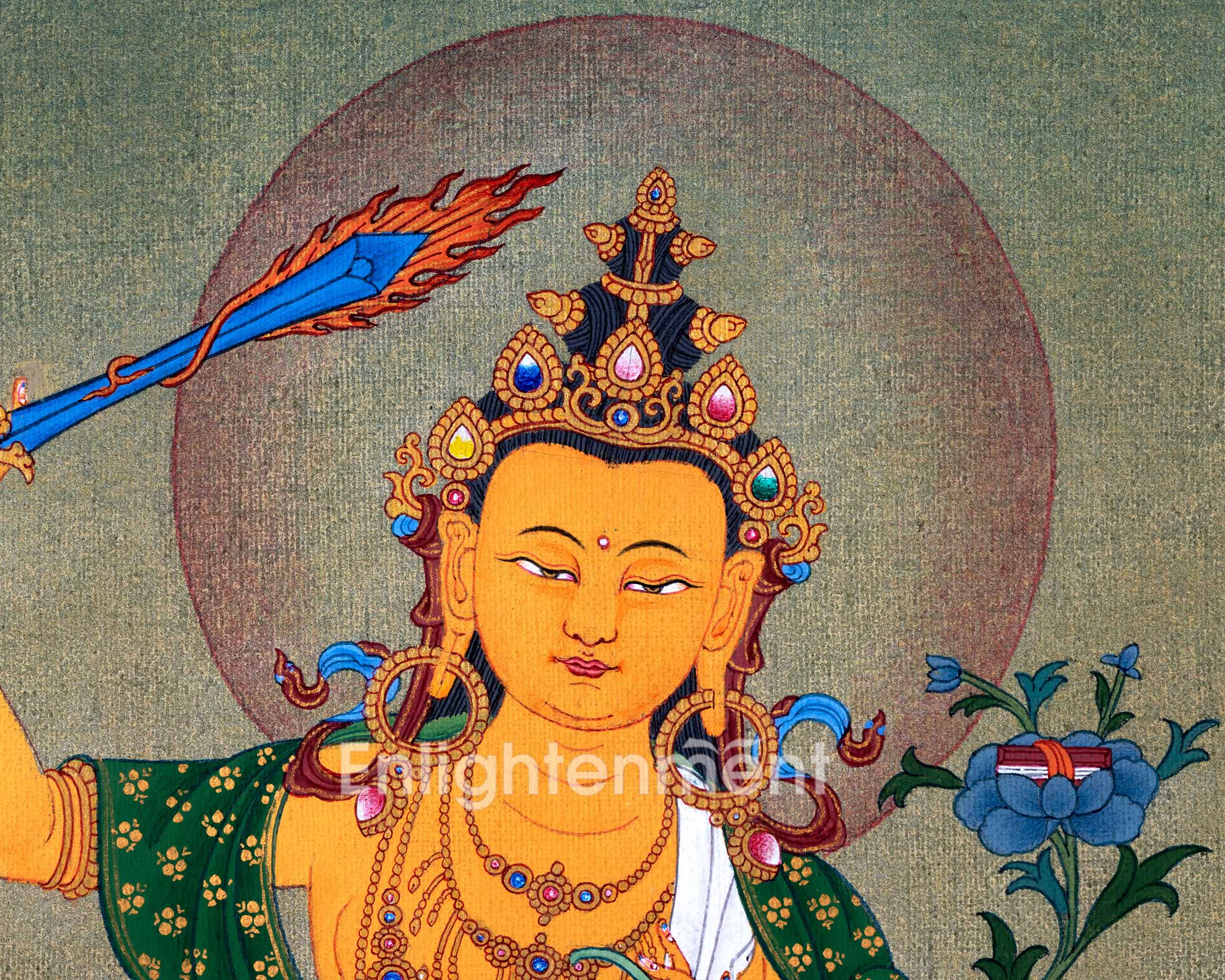 Manjushri, The Tibetan Wisdom Deity Himalayan Thangka | Traditional Himalayan Bodhisattva Art