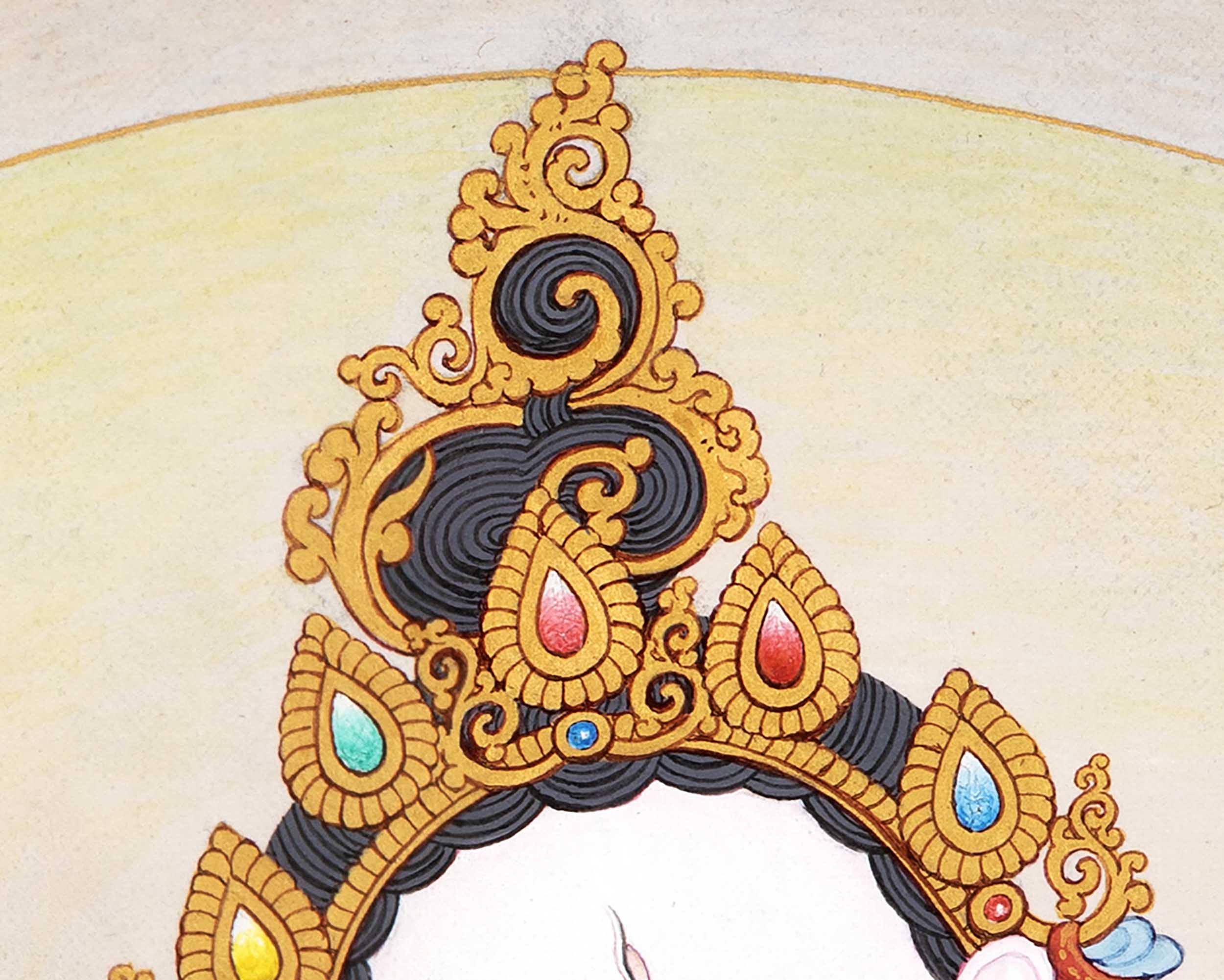 White Tara Symbolism Thangka | Hand-Painted Tibetan Tara Buddhism Art