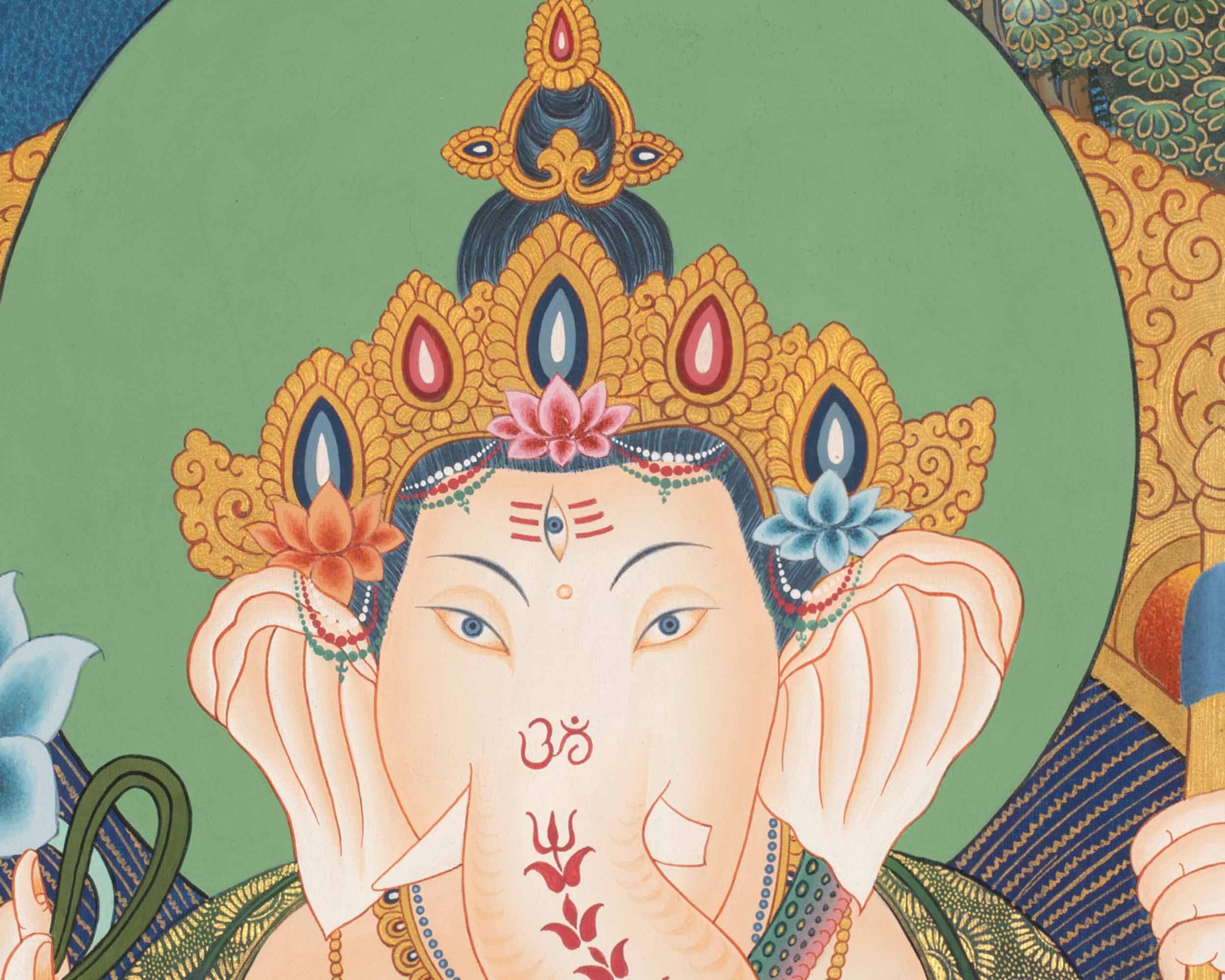 Ganesh Thangka Painting |  Hand Painted Buddhist Artwork