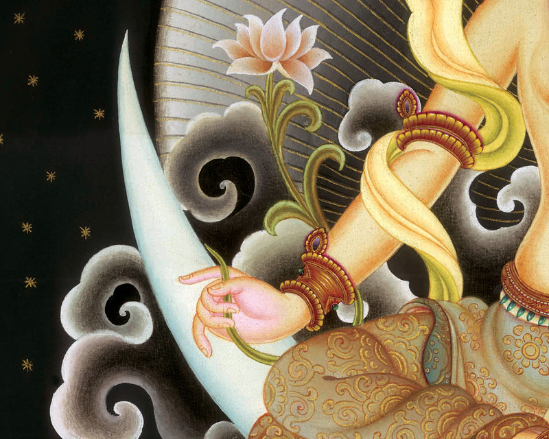 Chandra Dev Giclee Thangka Print | Deity Of Moon | Spiritual Gift Ideas