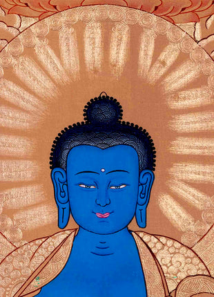 24K Gold Style Medicine Buddha Thangka | Meditation Altar