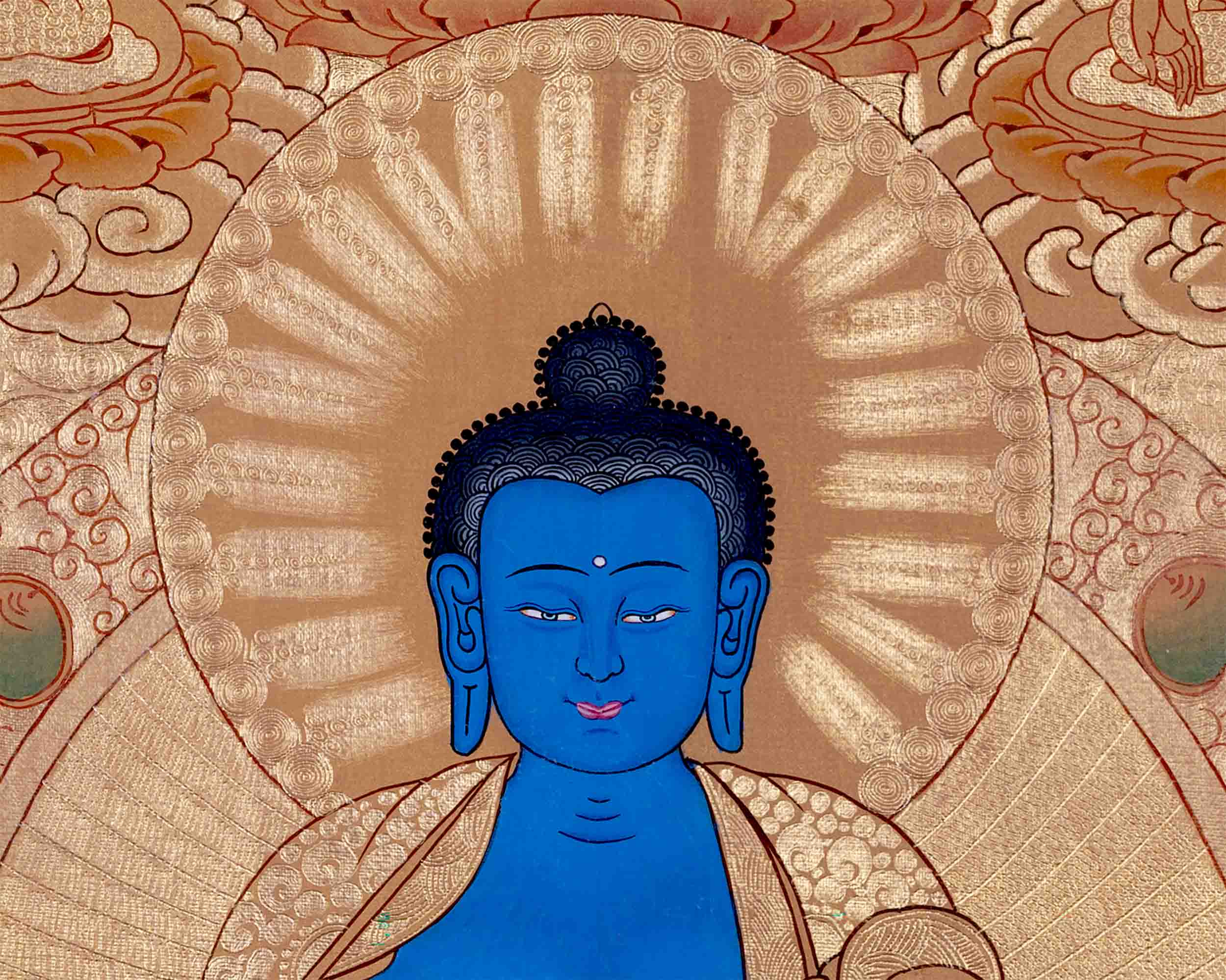 24K Gold Style Medicine Buddha Thangka | Meditation Altar