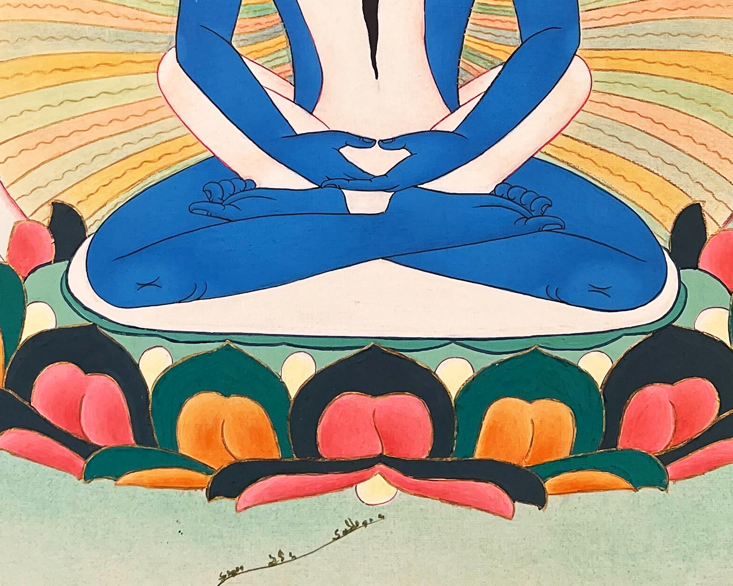 Samantabhadra with Consort, Yab yum Thangka Painting in Brocade Silk Frame