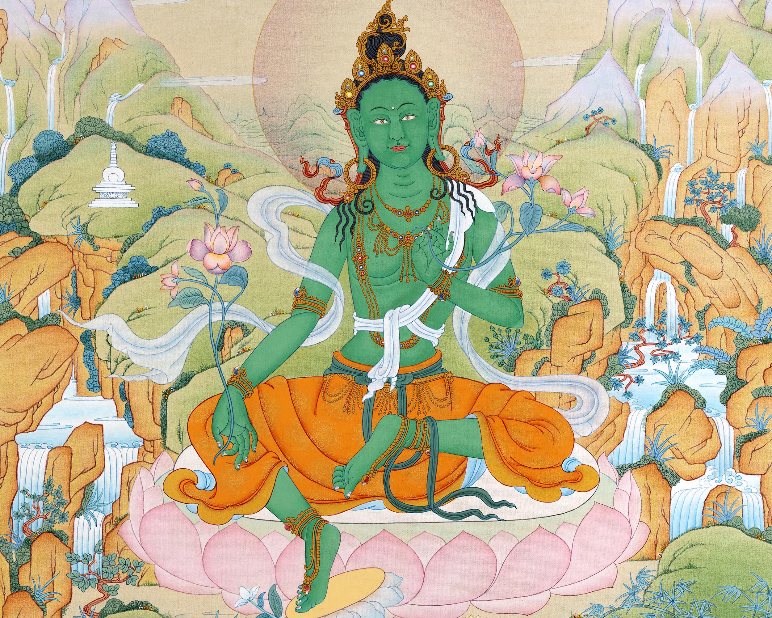 Hand Painted Green Tara Thangka | The Great Mother | Traditional Art