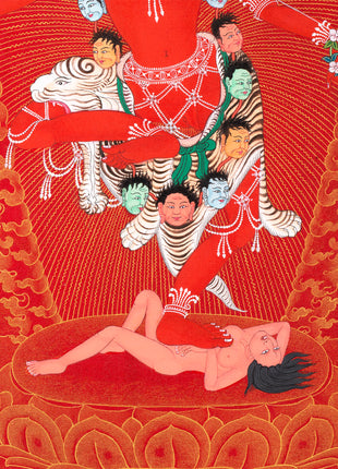 Kurukulla with Ganesh And Takiraja | Tibetan Thangka in Marthang Style