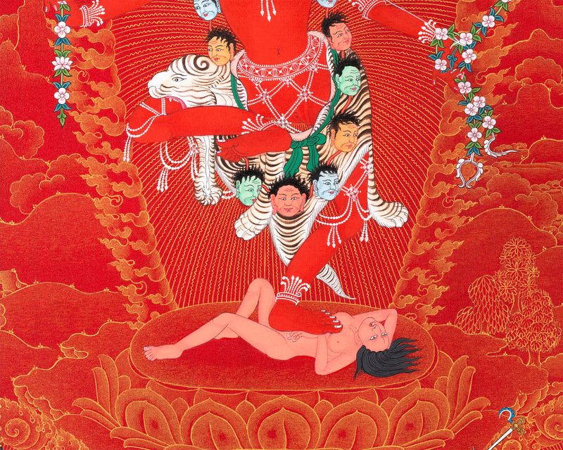 Kurukulla with Ganesh And Takiraja | Tibetan Thangka in Marthang Style