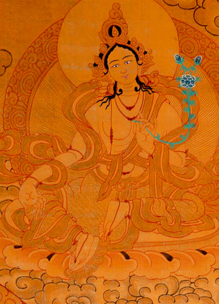 Gold Manjushri Thangka | Tibetan Buddhist Wall Decor Art
