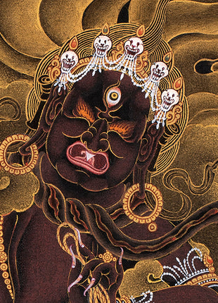 Ekajati Rahula And Dorje Legpa | Three Nyingma Protectors | Black and Gold Thangka