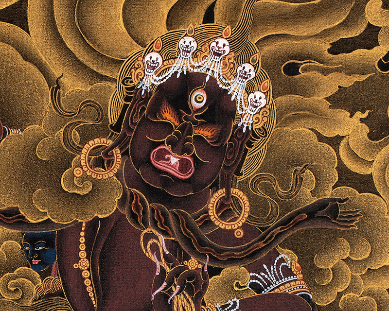 Ekajati Rahula And Dorje Legpa | Three Nyingma Protectors | Black and Gold Thangka