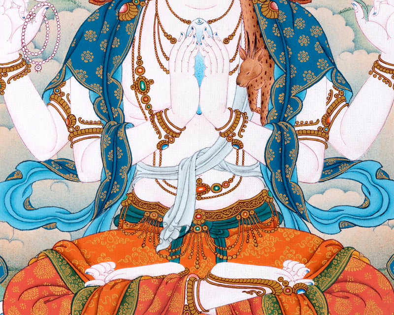 Avalokiteshvara- Chenrezig Bodhisattva Thangka, Tibetan Vajrayana Buddhist Painting