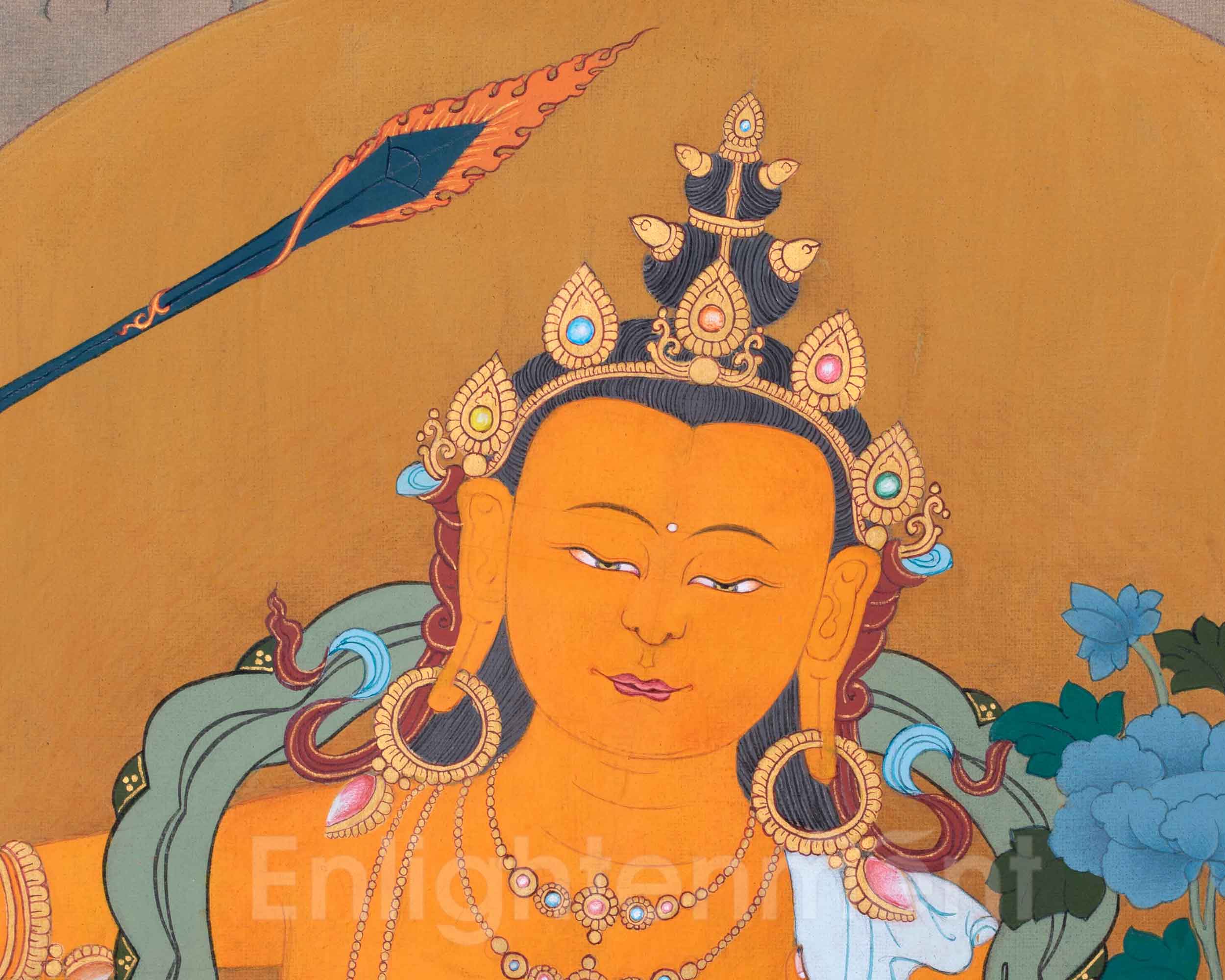 Deity Of Wisdom, Manjushri Buddhism Hand-Painted Thangka | Traditional Sacred Art for Daily Practice