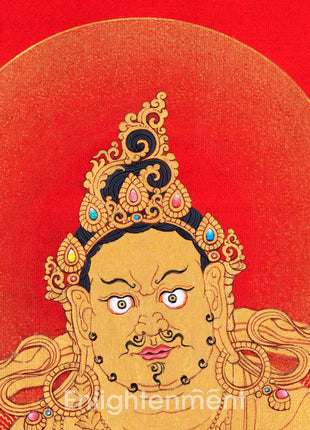 Hand-Painted Himalayan Thangka For Jambhala Mantra Practice | Traditional Wealth Deity Artwork