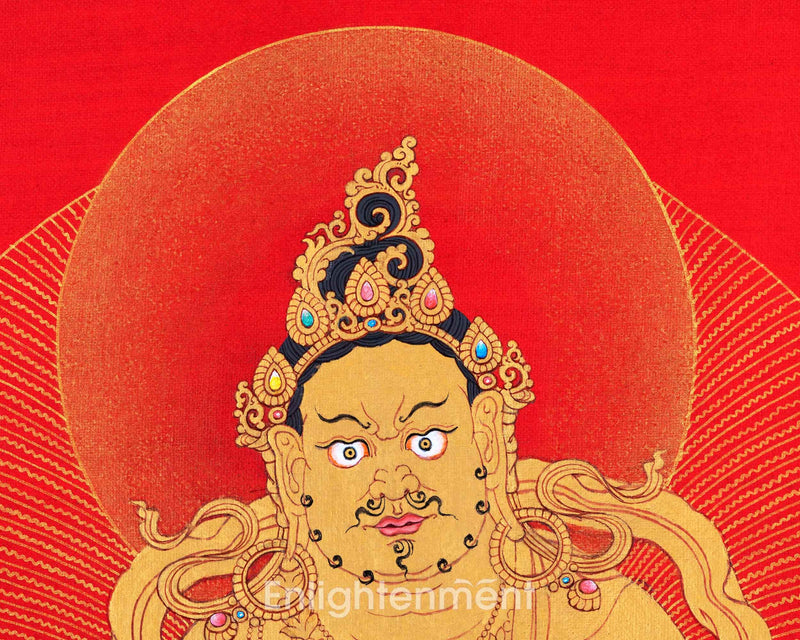 Hand-Painted Himalayan Thangka For Jambhala Mantra Practice | Traditional Wealth Deity Artwork