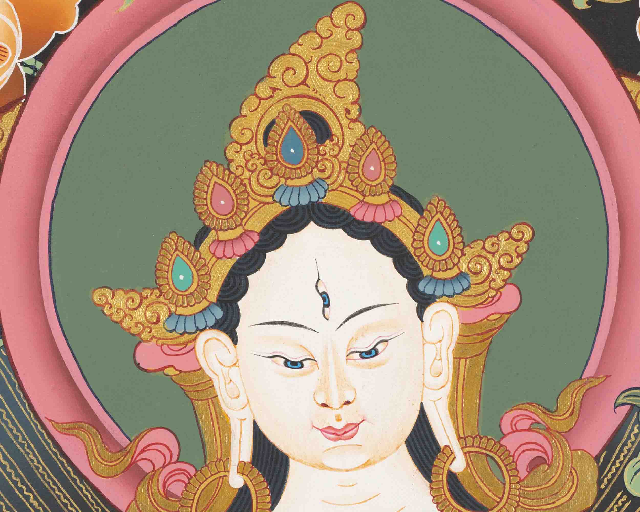 Female Bodhisattva Art | White Tara Thangka | Wall Decors