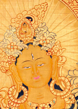 Hand-Painted White Tara Thangka | Wall Hanging Decor
