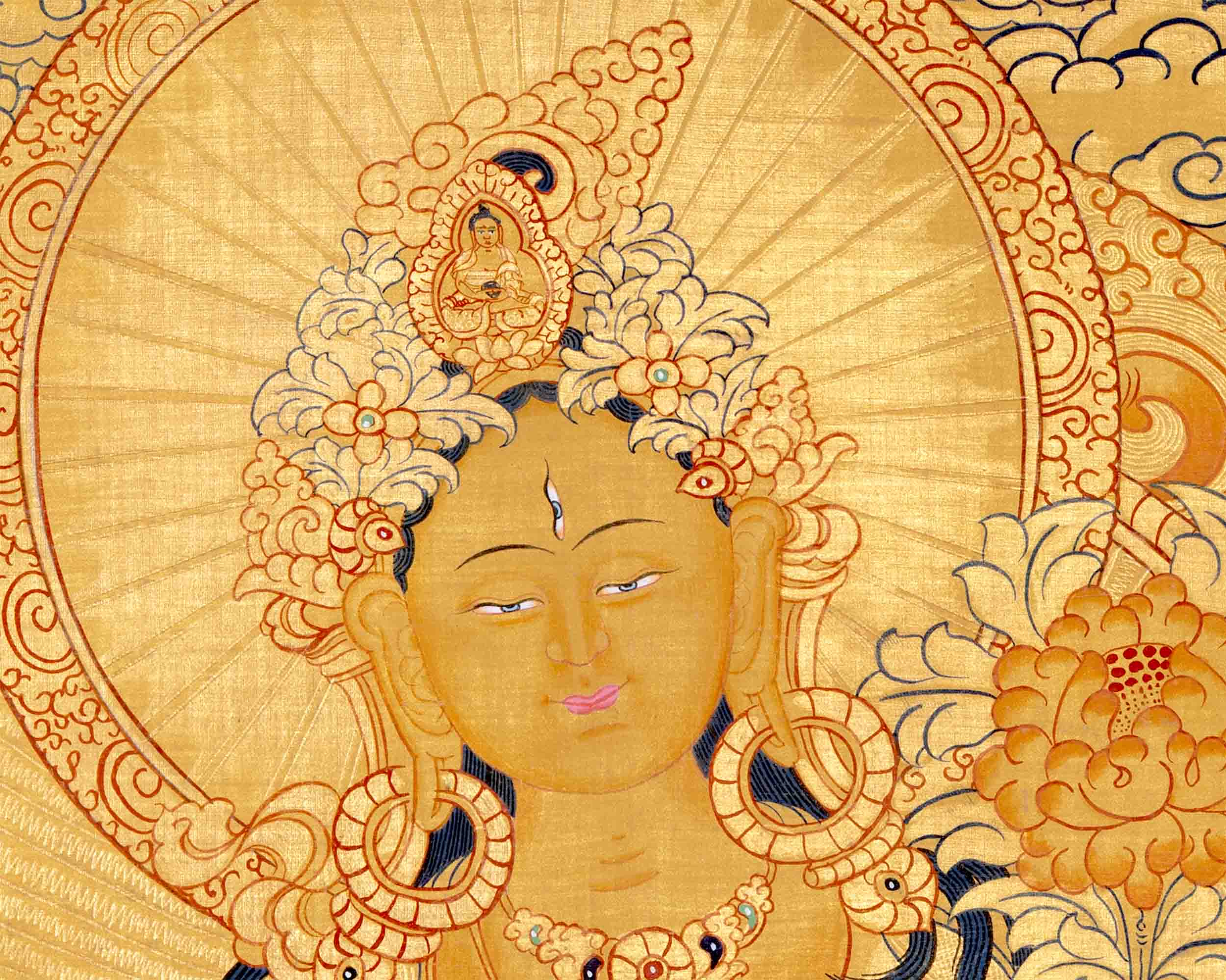 Hand-Painted White Tara Thangka | Wall Hanging Decor