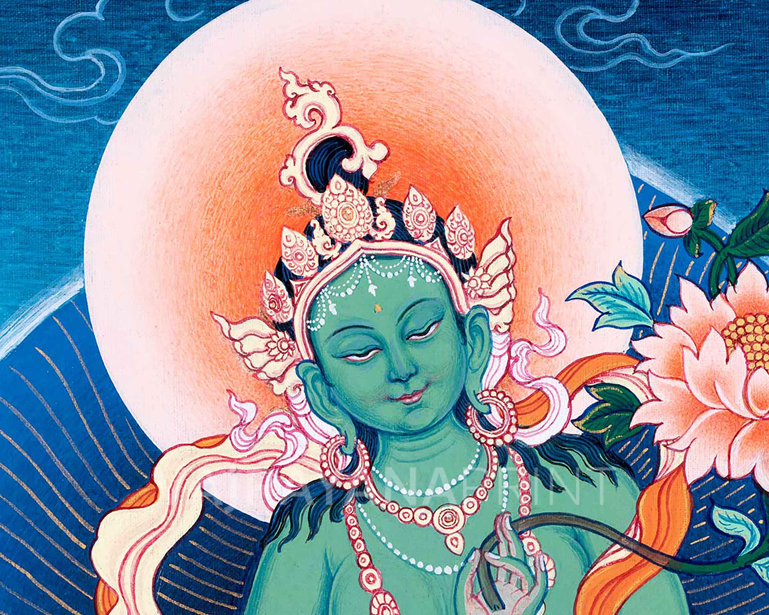 High-Quality Giclee Art Print For Green Tara Chant | Traditional Mother Tara Nepali Art