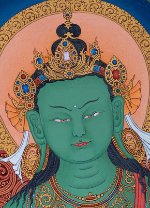 Green Tara Thangka Print, Canvas Digital Print