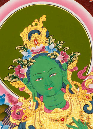 Green Tara Thangka Painting | Traditional Buddhist Art