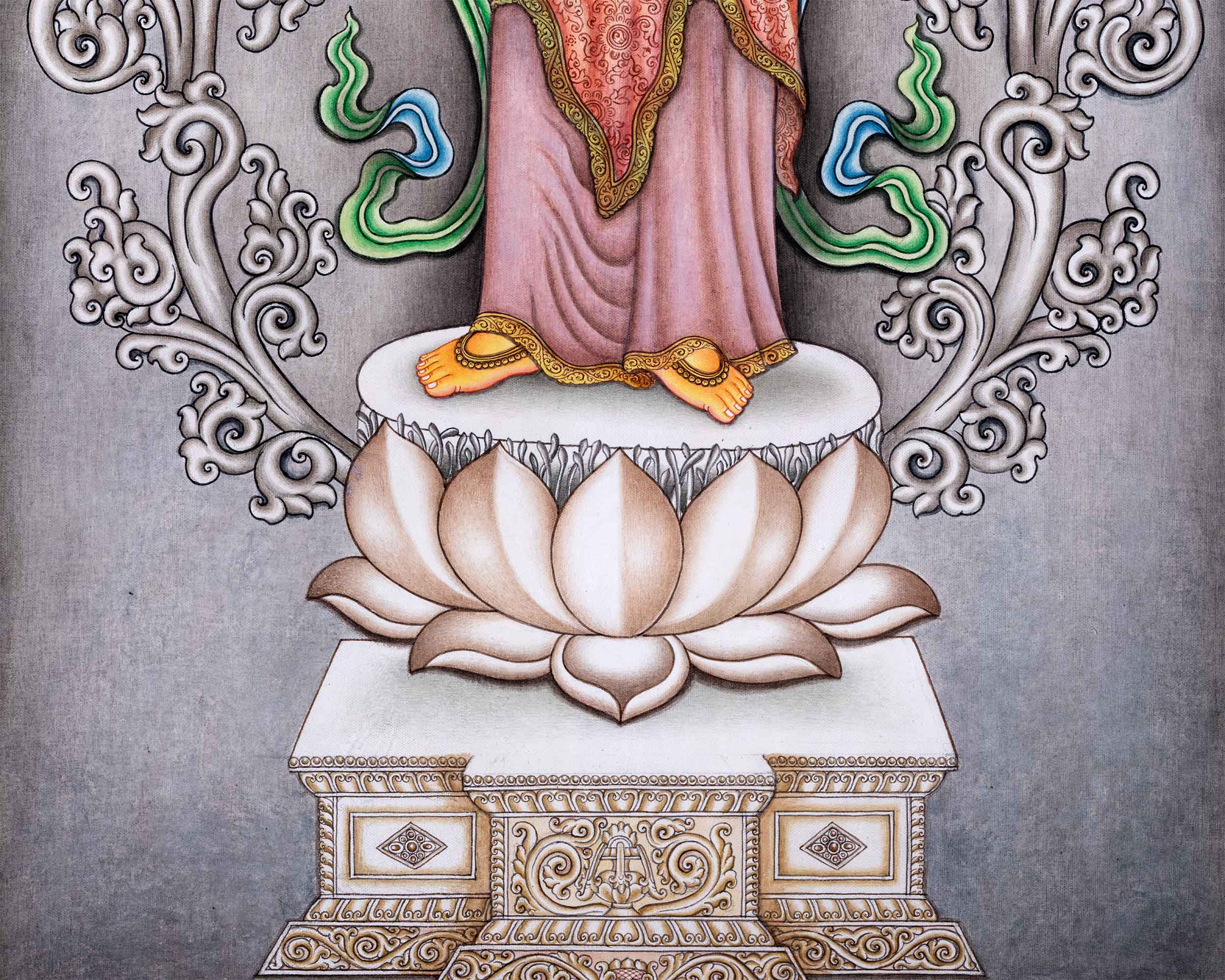 Nepali Pauba Print For The Practice Of Manjushri Mantra | Manjushri The Bodhisattva Of Wisdom Print