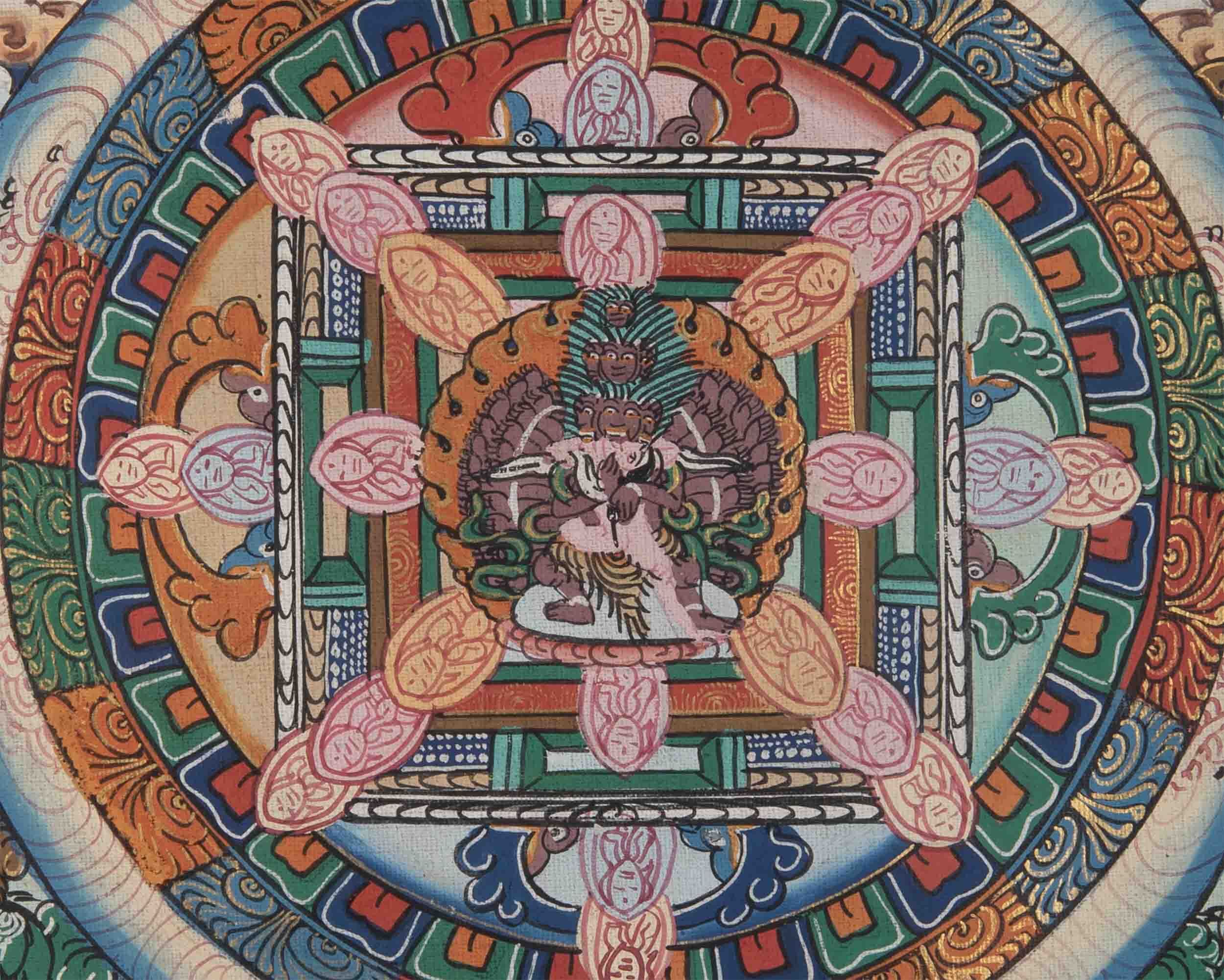 Small Size Heruka Mandala Thangka | Traditional Thangka Painting with Brocade
