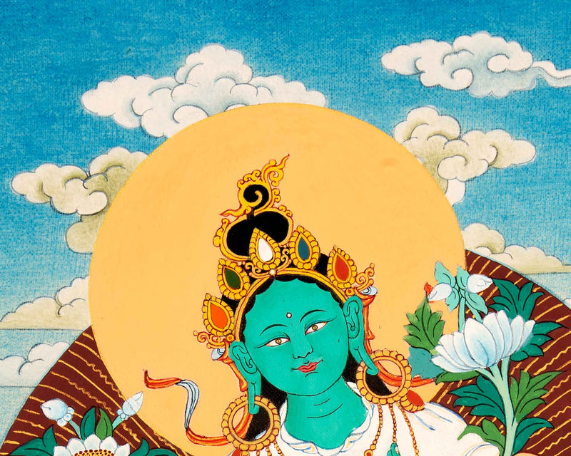 Green Tara Buddhist Thangka | Genuinely Hand Painted with 24k Gold