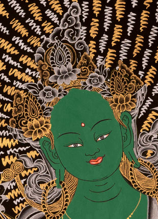 Female Green Tara | Handpainted Thangka