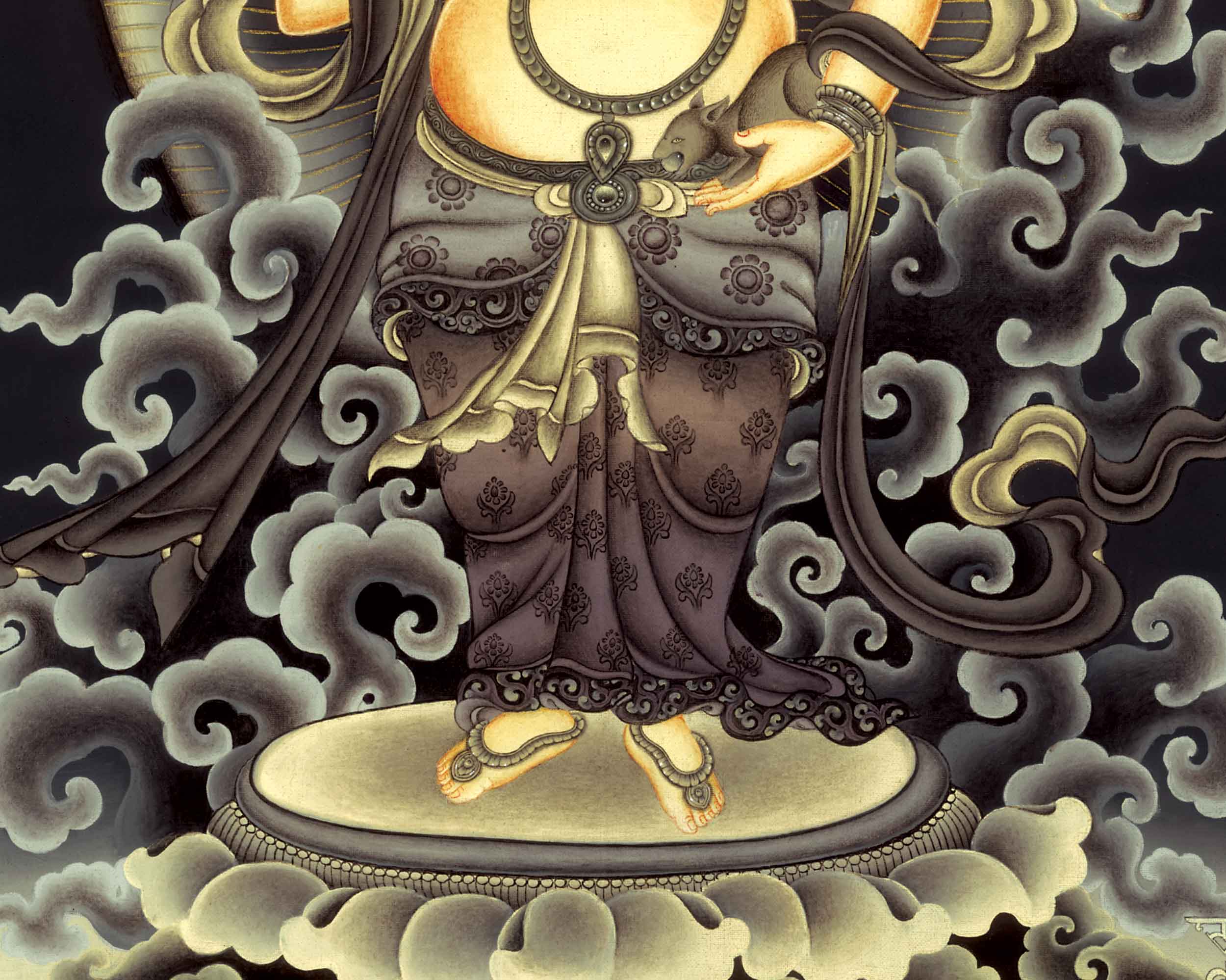 Dzambhala The God Of Wealth Thangka Print | Buddhist Spiritual Gift