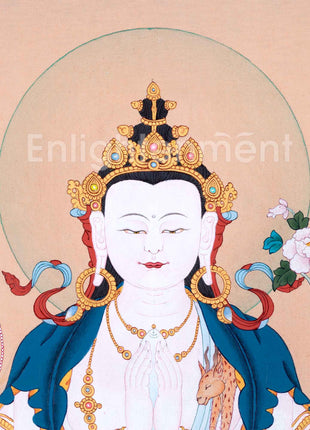 The Compassion Bodhisattva Chenrezig Thangka Art | Four Armed Chenrezig Hand Painted Art For Wall Decoration