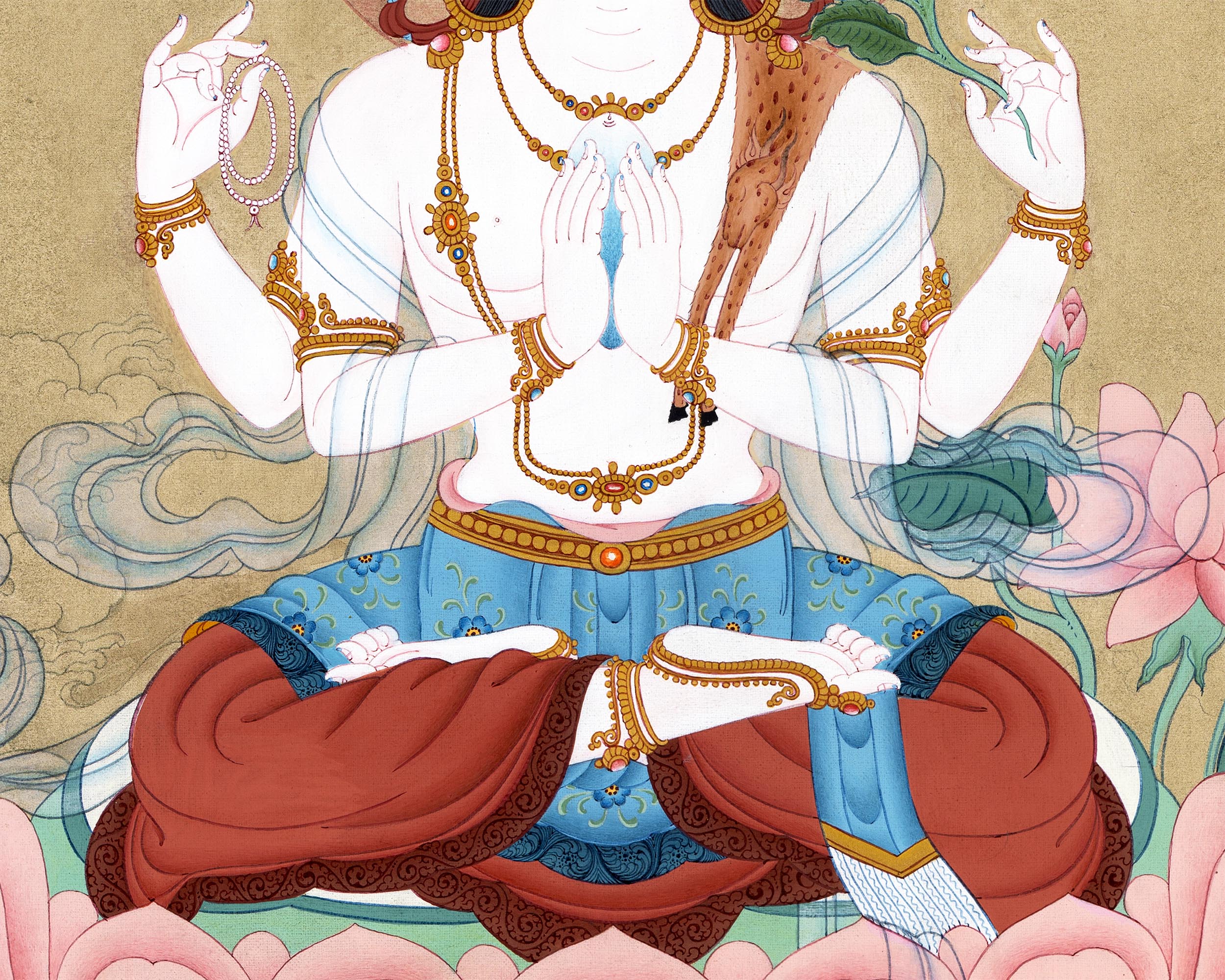 Chenrezig  | Four Arms Avalokiteshvara Thangka | Bodhisattva Painting