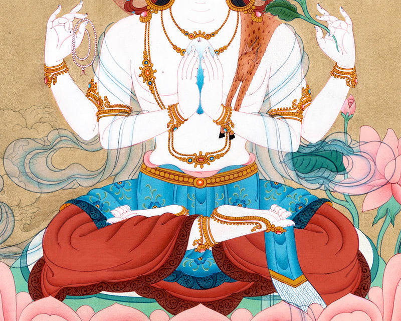 Chenrezig  | Four Arms Avalokiteshvara Thangka | Bodhisattva Painting