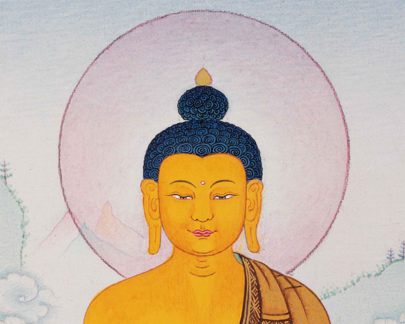 Historical Buddha Shakyamuni Mantra Practice Thangka | Hand-Painted Gautam Buddha Art