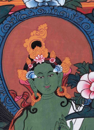 Green Tara Thangka | Religious Buddhist Painting | Wall Decors