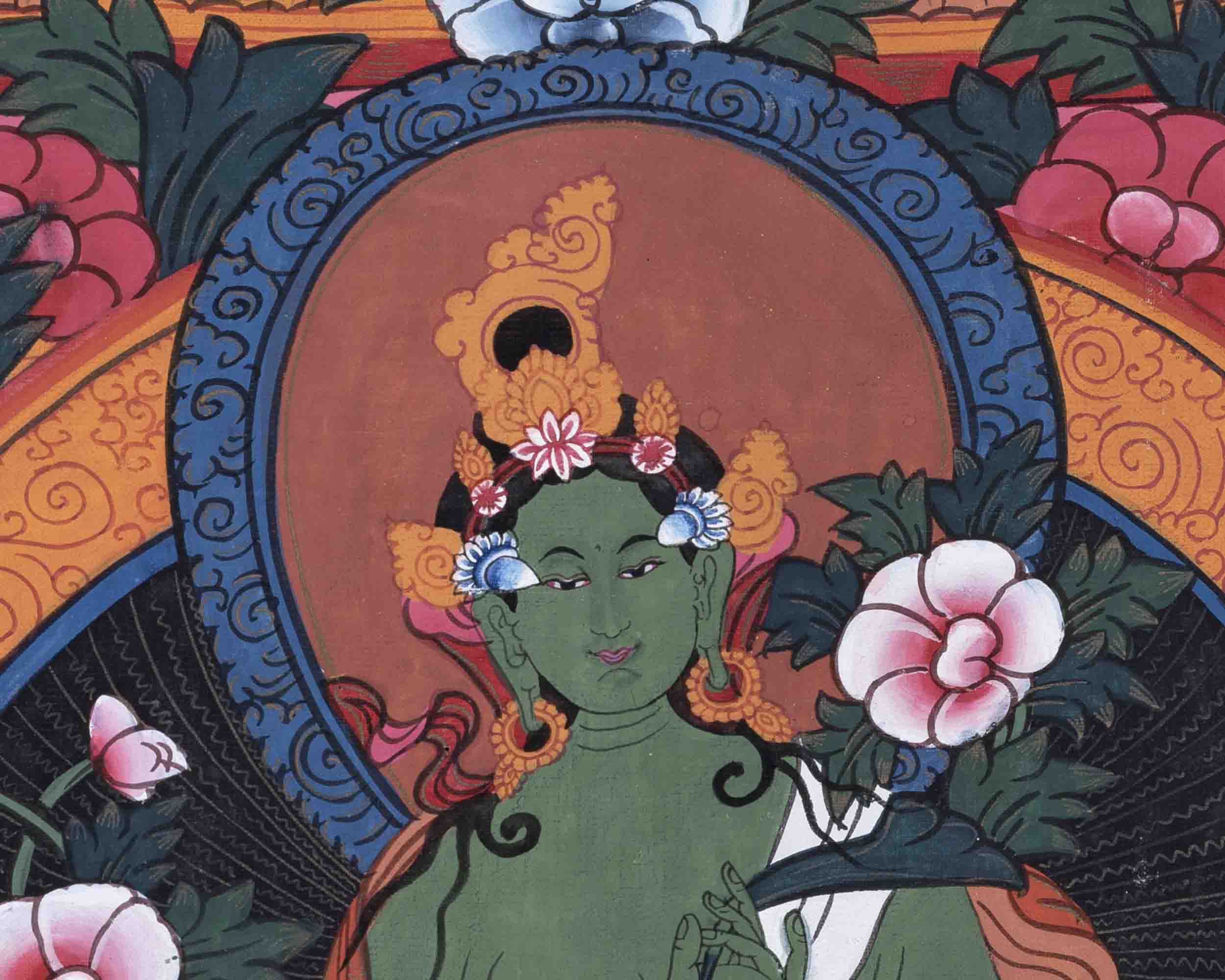 Green Tara Thangka | Religious Buddhist Painting | Wall Decors